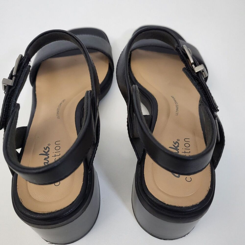 CLARKS Jaylan Ray Sandals Women 8 Black Leather Low Block Heel Slingback Comfort - Picture 5 of 9